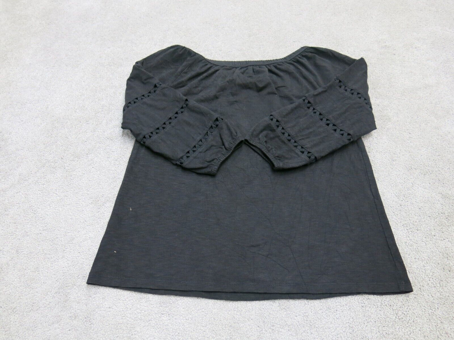 Talbots Womens Blouse Top 3/4 Sleeves Pleated Boat Neck Pullover Black Size P