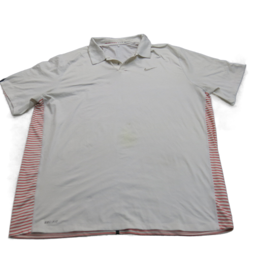 Nike Dri Fit Mens Polo Shirt Short Sleeves Side Striped Off White Pink Size XXL