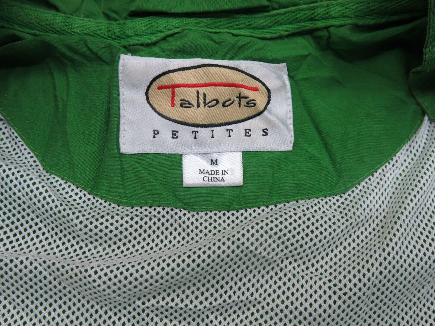 Talbots Womens Windbreaker Hooded Jacket Full Zip Long Sleeve Green Size Medium