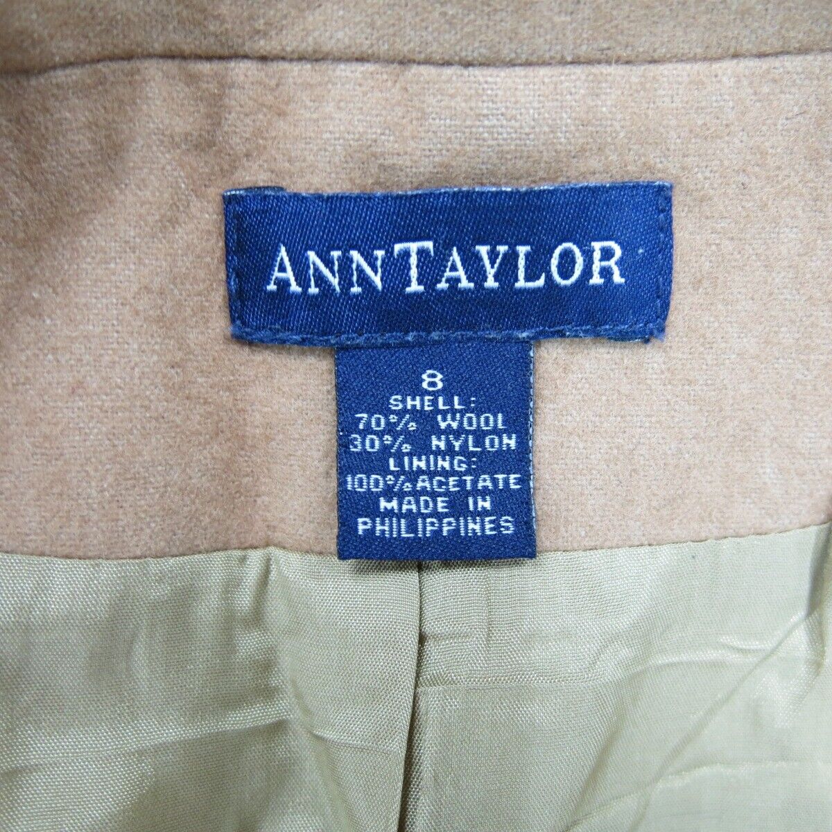 ANN Taylor Womens Blazer Coat Single Breasted Long Sleeve Pockets Tan Size 8