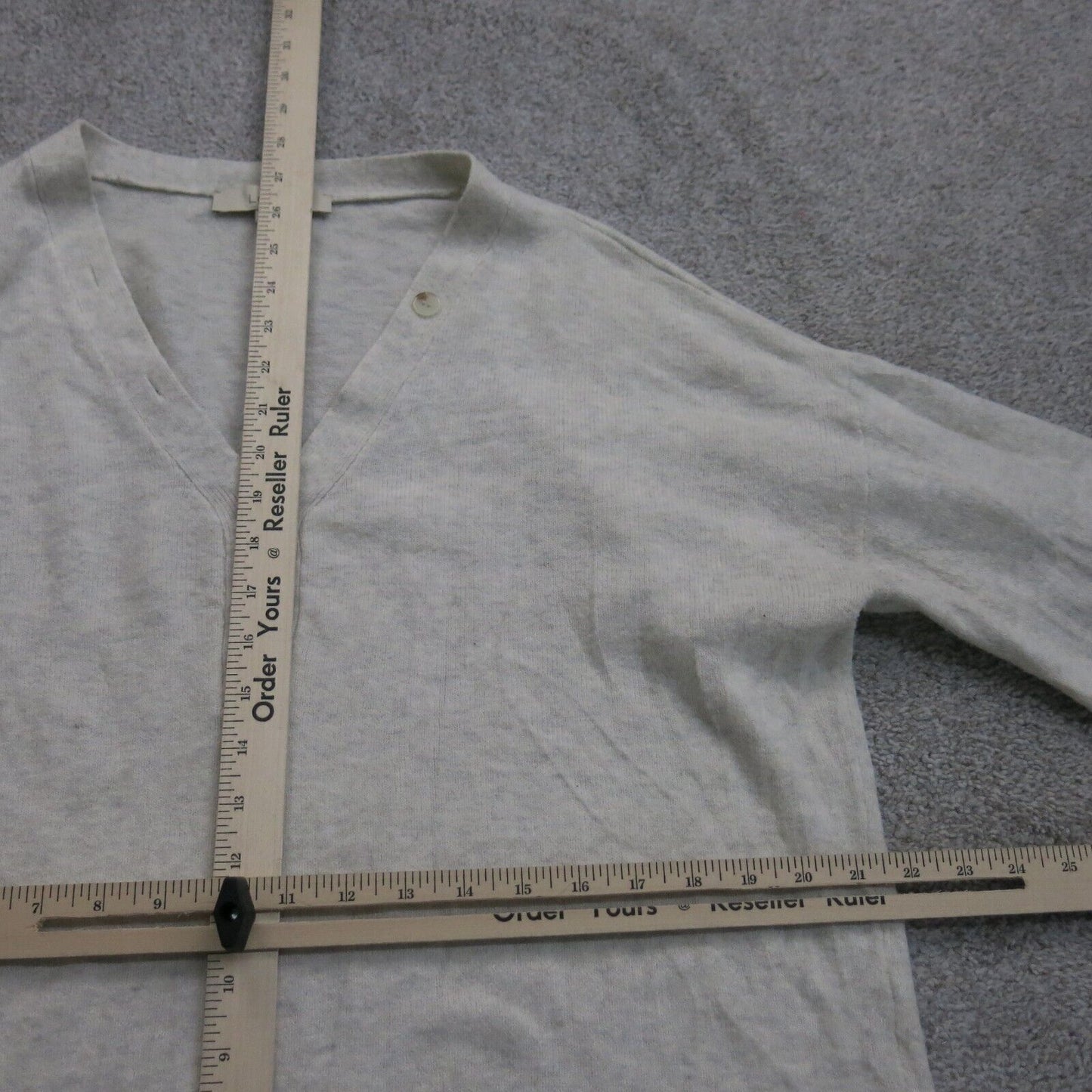 Loft Womens Pullover Knitted Sweater V Neck Long Sleeve Heather Ivory Size Large