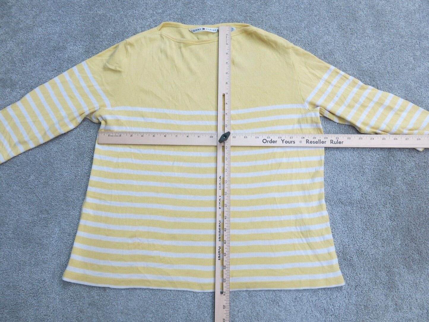 Tommy Hilfiger Womens Striped Sweatshirt Top Crew Neck White Yellow Size X Large
