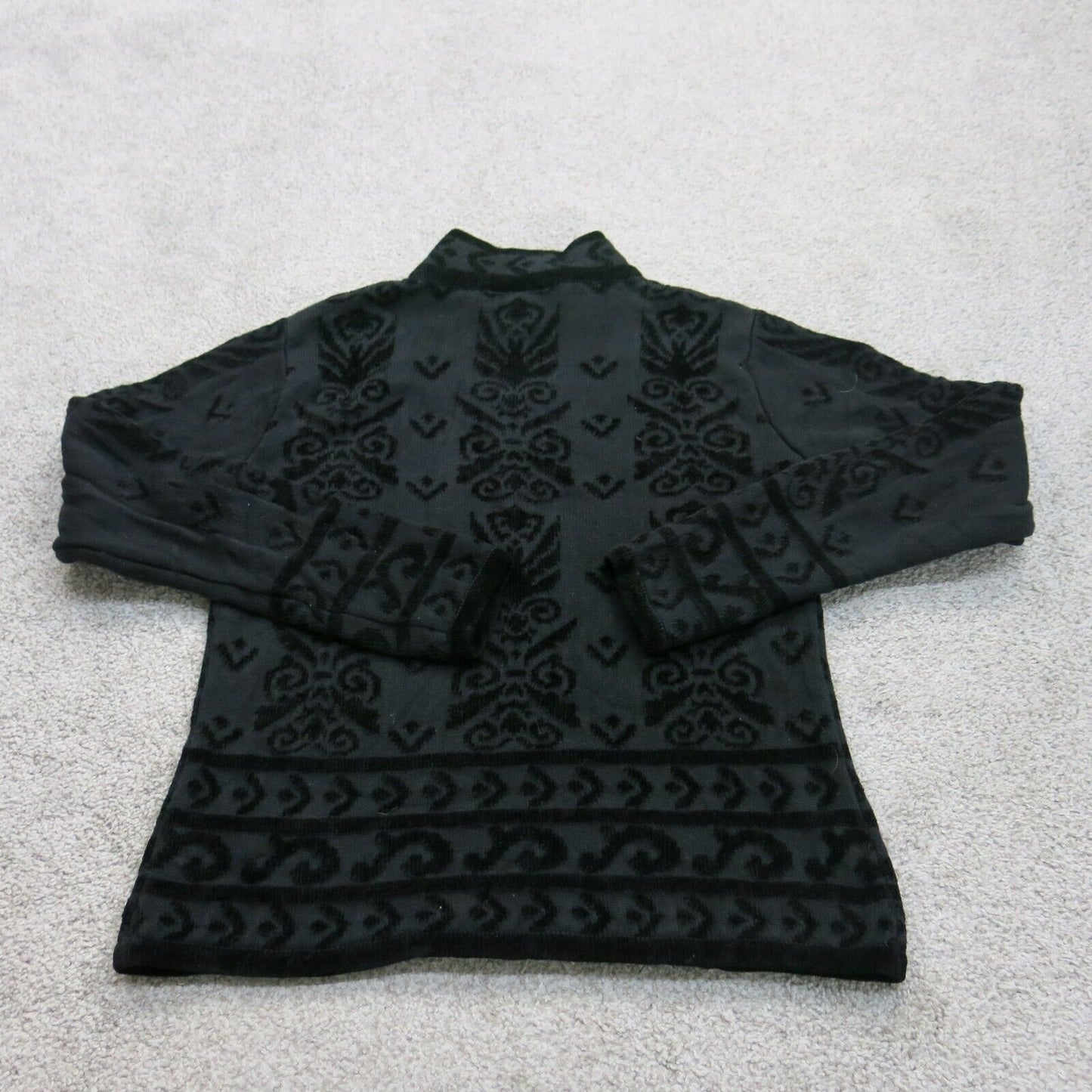 Talbots Womens Pullover Sweater Mock Neck Long Sleeve Geometric Black Size Small