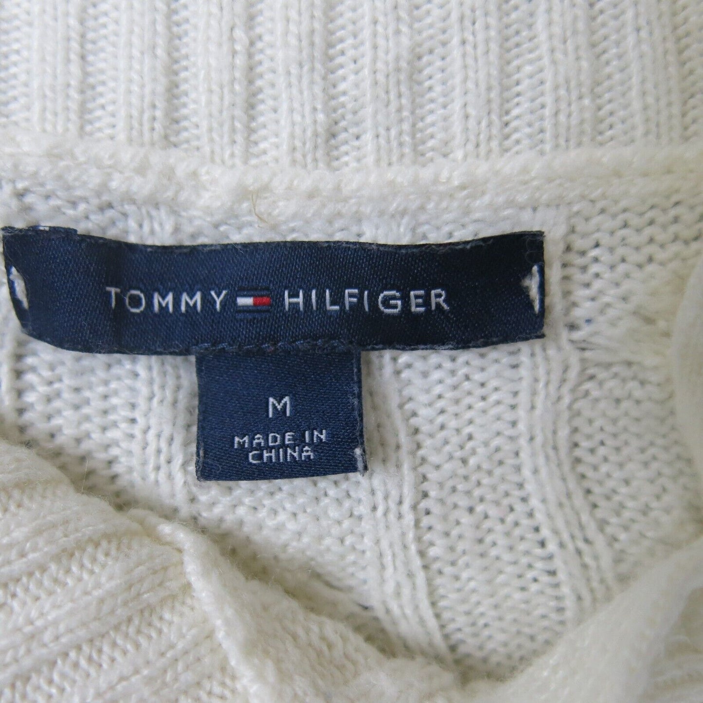 Tommy Hilfiger Womens Pullover Sweater High Neck Shoulder Button White SZ Medium