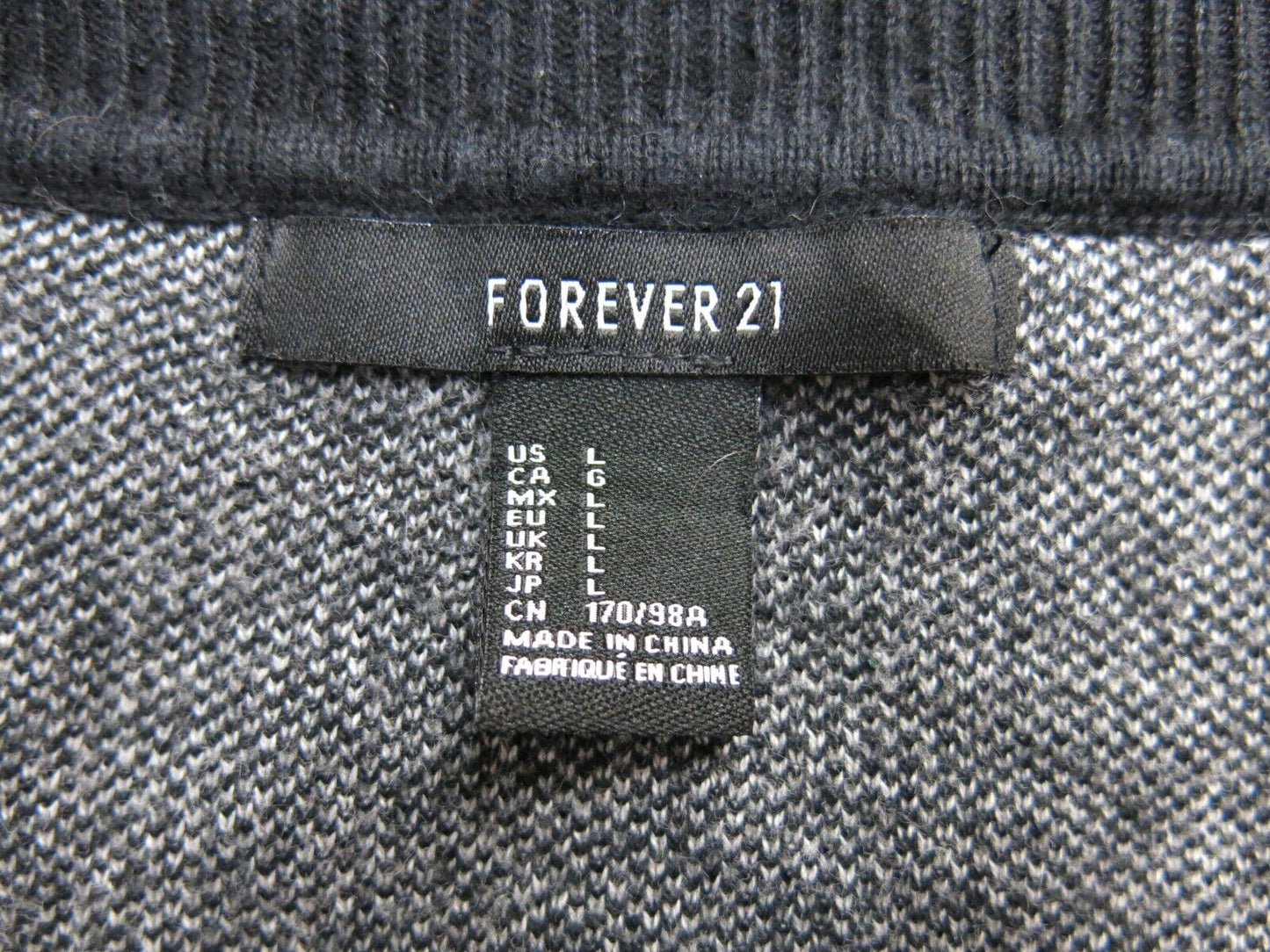 Forever21 Womens Pullover Sweater Crew Neck Long Sleeve Gray Black Size Large