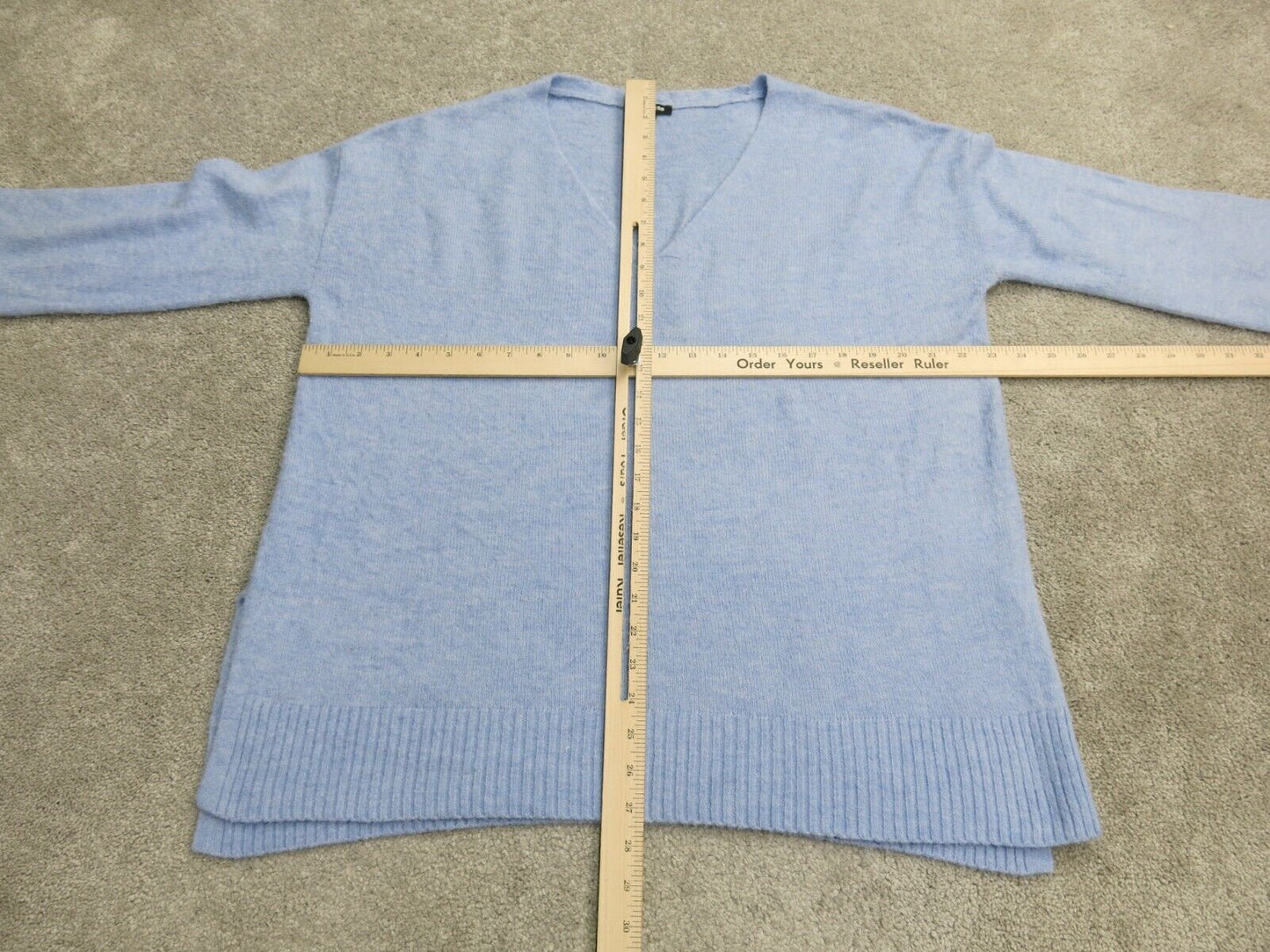 Express Womens Pullover Knitted Sweater Sleeves V Neck Light Blue Size Large