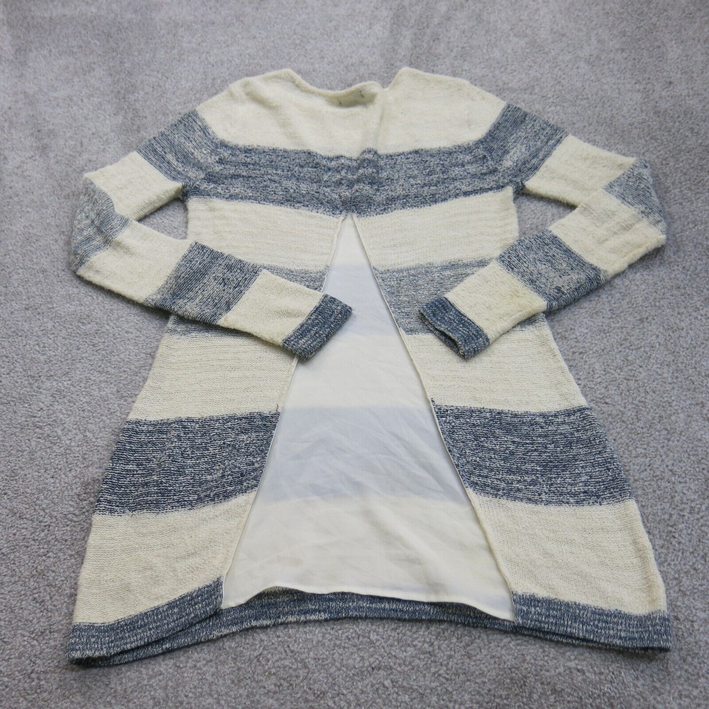 Calvin Klein Womens Pullover Sweater Crew Neck Striped Ivory Gray Size Small