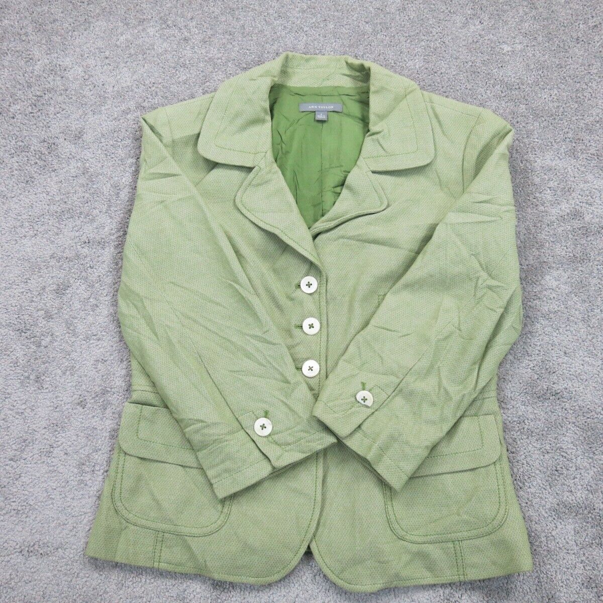 Ann Taylor Women Blazer Coat Single Breasted Long Sleeve Pocket Light Green SZ 8