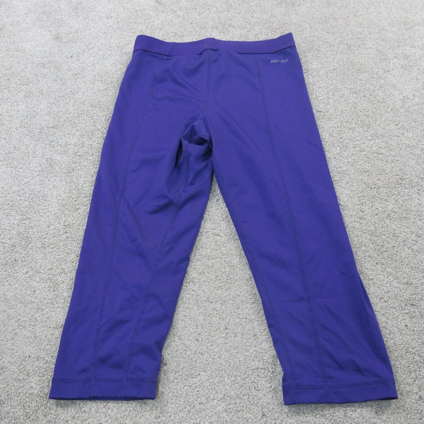Nike Pro Womens Capri Legging Dry Fit Stretch Elastic Waist Logo Purple SZ Small