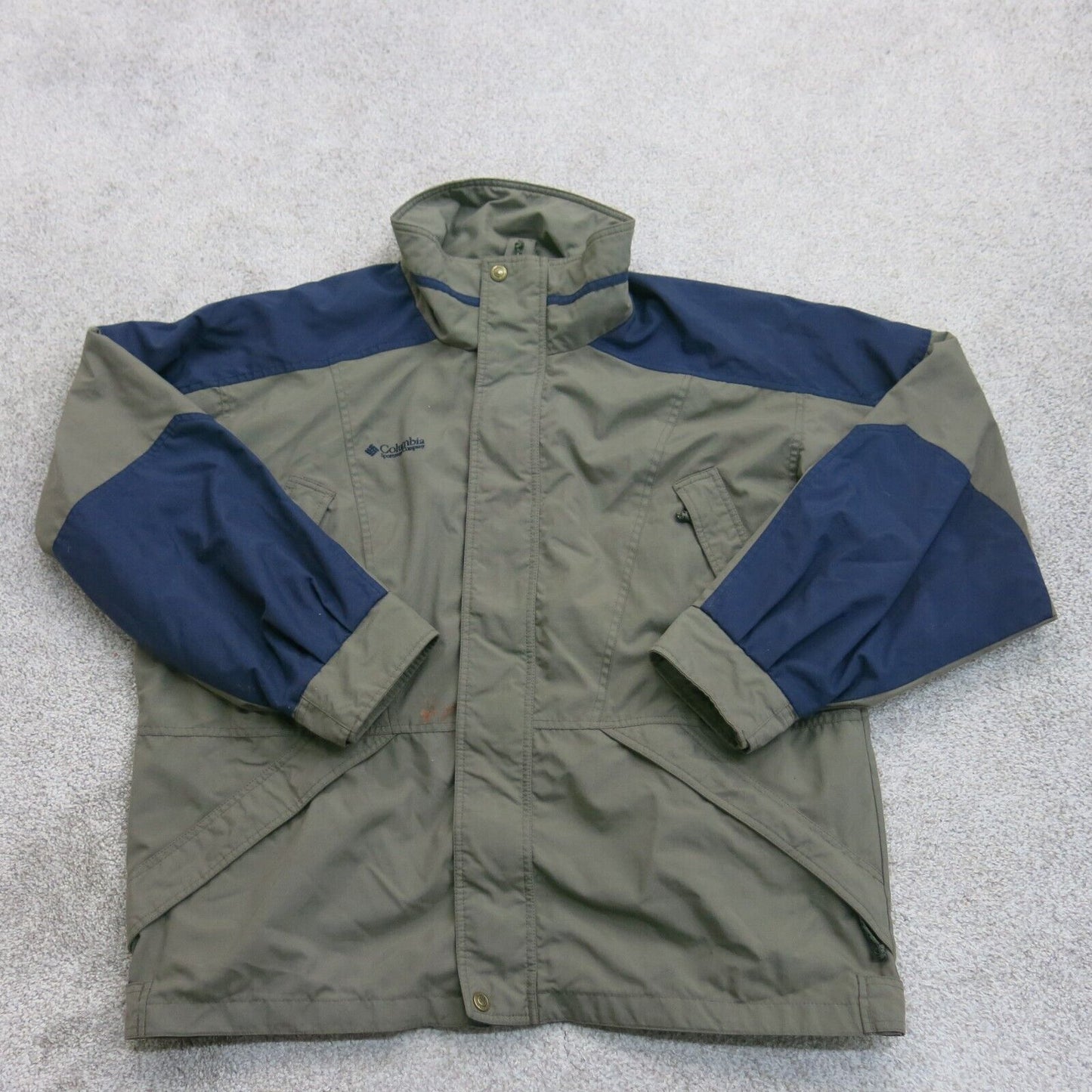 Columbia Sportswear Mens Jacket Full Zip Up Mock Neck Pockets Khaki Size Large
