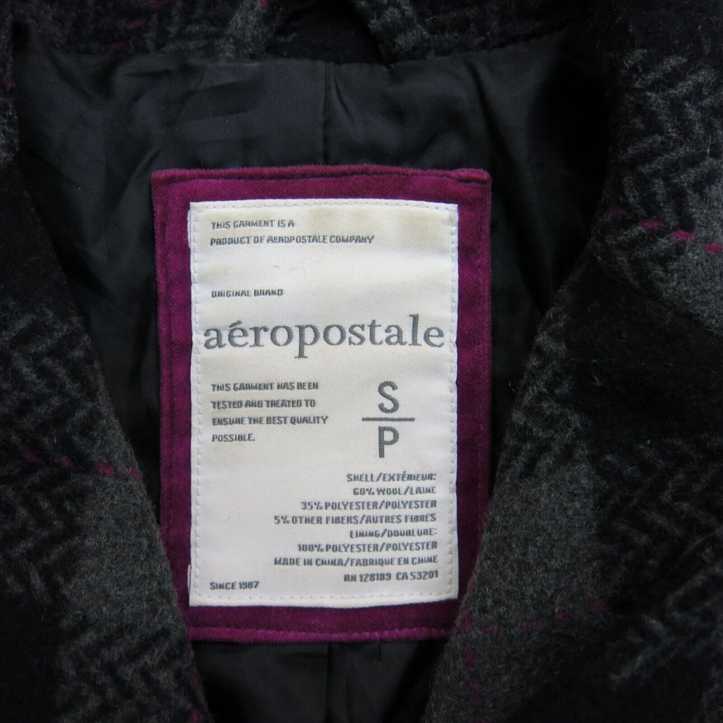 Aeropostale Womens Trench Coat Long Sleeve 100% Cotton Pockets Black Size Small
