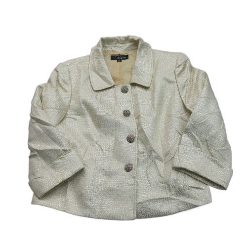 Tahari Luxe Womens Button Up Jacket Long Sleeves Single Breasted Beige Size 14