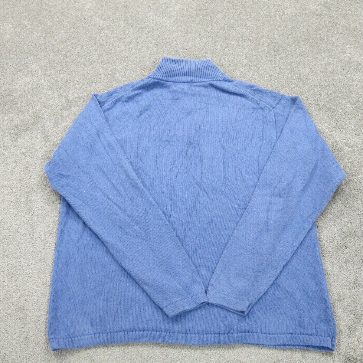 L.L. Bean Mens Pullover Sweater Knitted Mock Neck Long Sleeves 1/4 Zip Blue SZ L