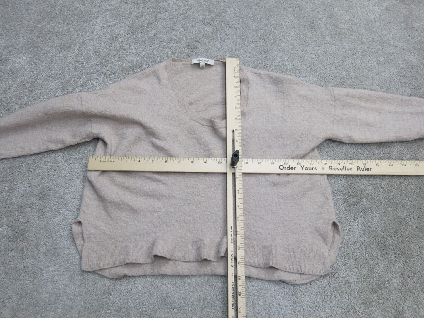 Madewell Women Cropped Sweater Knitted 3/4 Sleeve Scoop Neck Beige Size Large