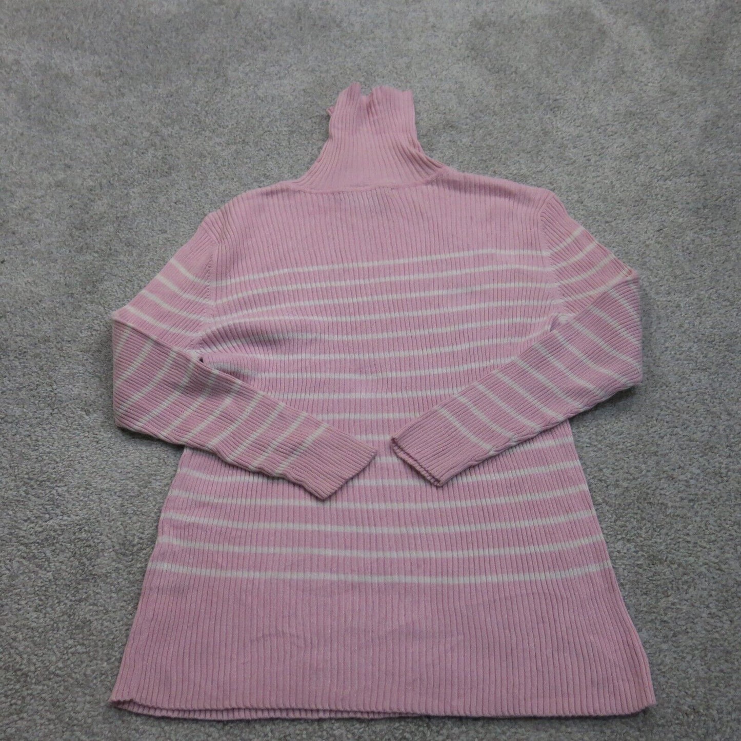 Lauren Ralph Lauren Womens Knitted Sweater 100% Cotton High Neck Striped Pink L
