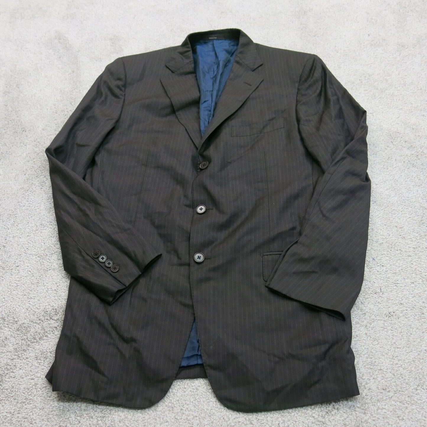 Vintage Mens Striped Blazer Coat Single Breasted Trofeo Silk Black Size 54L