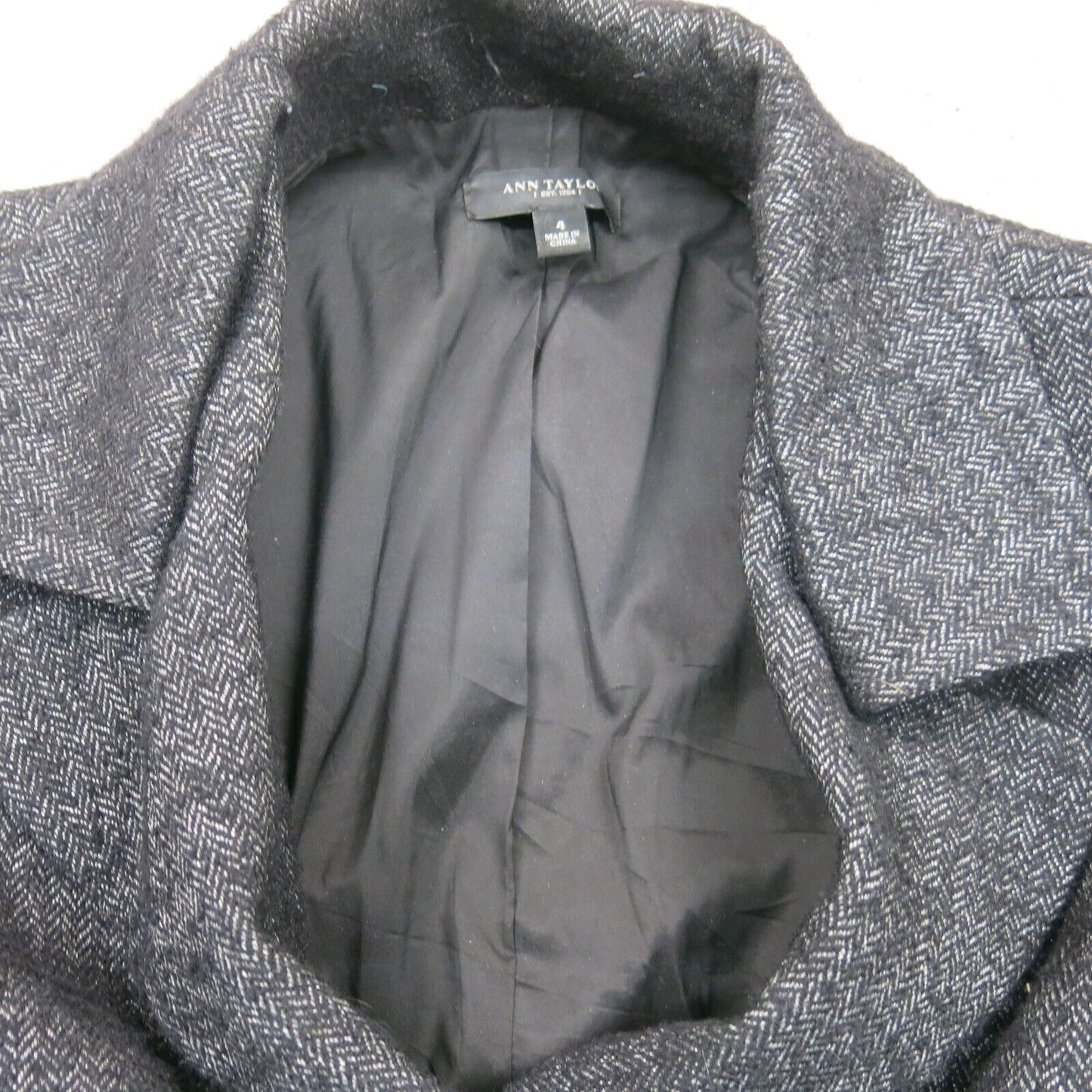 Ann Taylor Womens Blazer Coat Tweed Single Breasted Long Sleeves Black Size 4