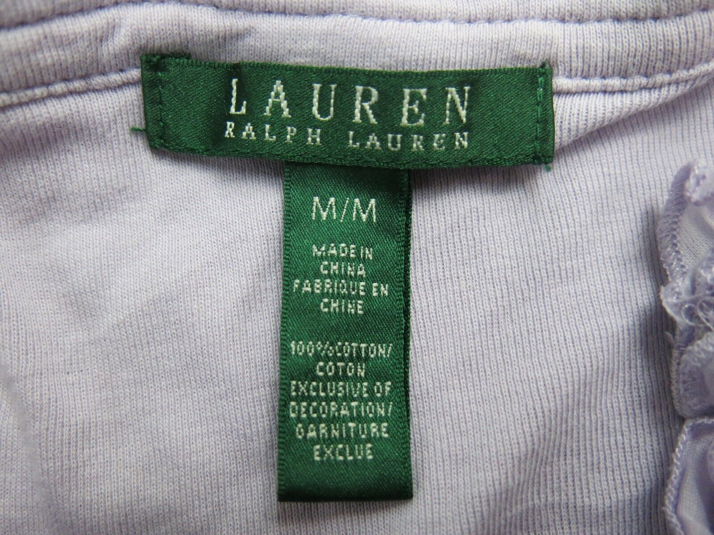 Ralph Lauren Womens Blouse Top Ruffle Neck 100% Cotton Light Purple Size Medium