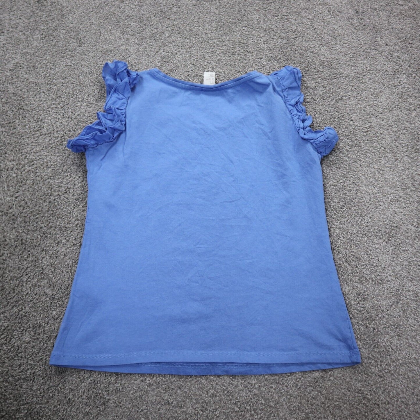 H&M Women Pullover Blouse Top Ruffle Cap Sleeve Round Neck Solid Blue Size Small