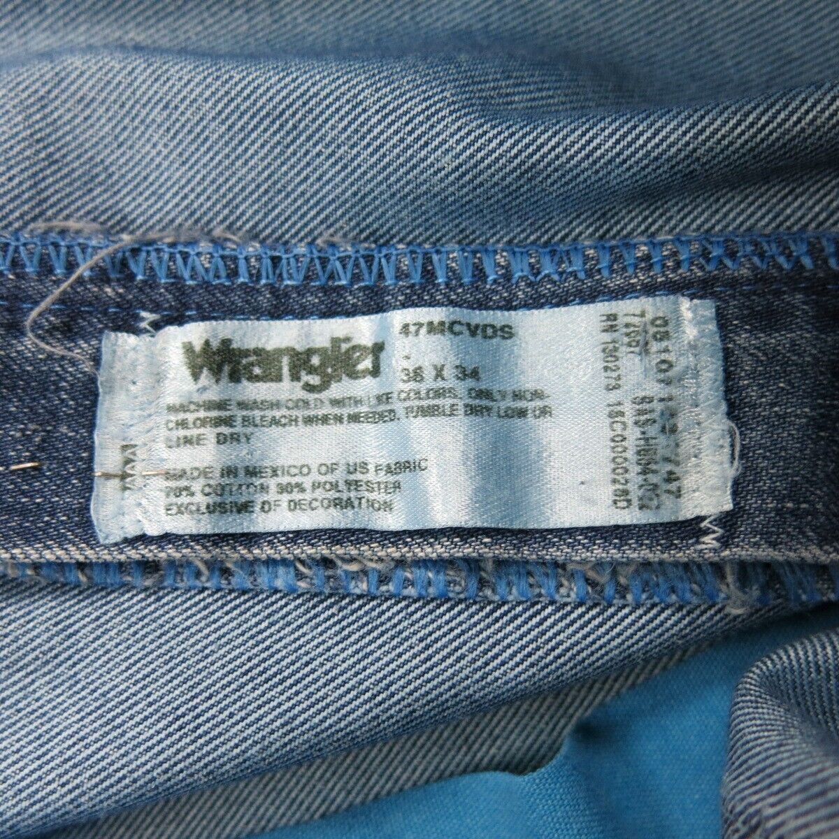 Wrangler Men Jeans Straight Leg Denim High Rise Cotton Pockets Blue Size W38XL34
