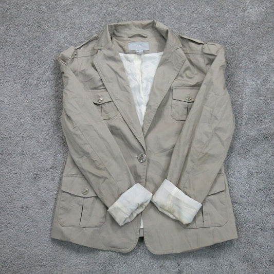 H&M Womens Blazer Coat Single Breasted Long Sleeves Pockets Light Beige Size 8
