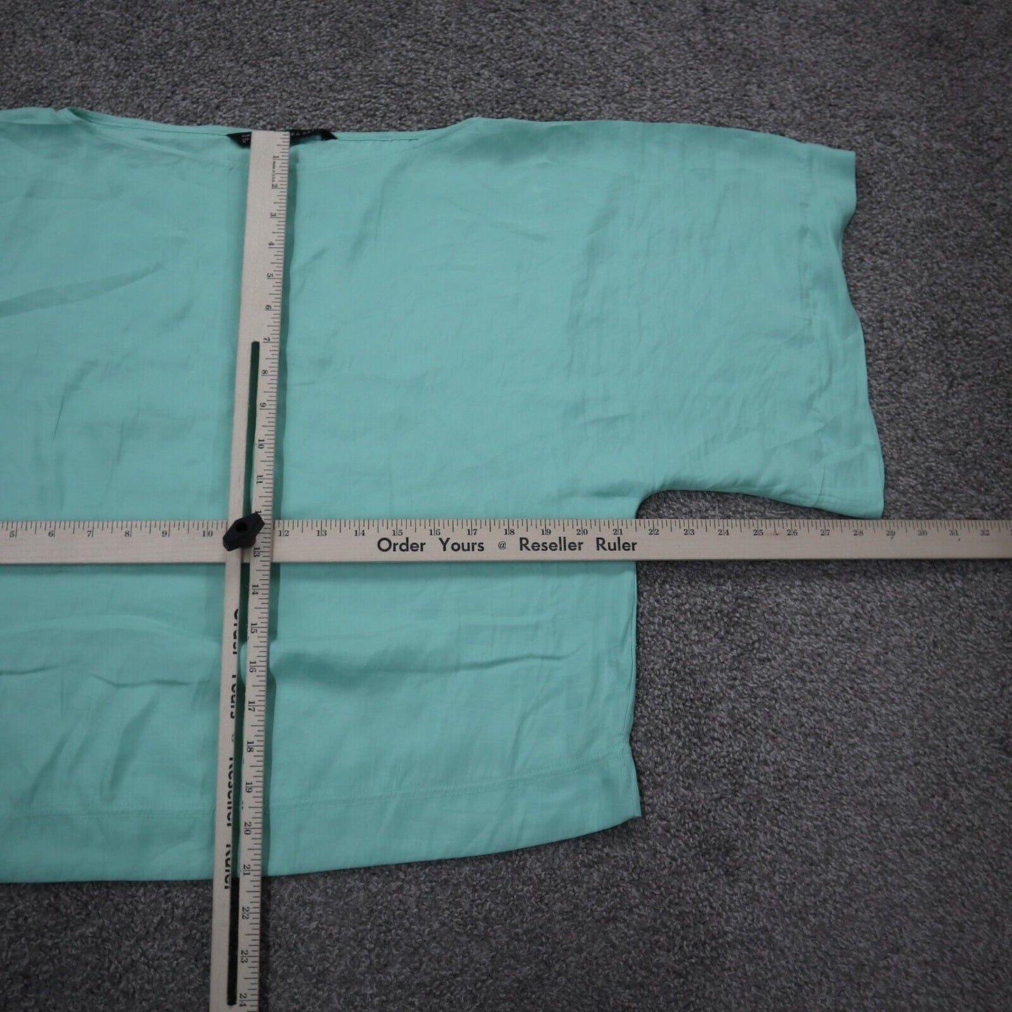 Zara Basics Womens Blouse Top Boat Neck Camo Sleeves Aqua Blue Size Medium