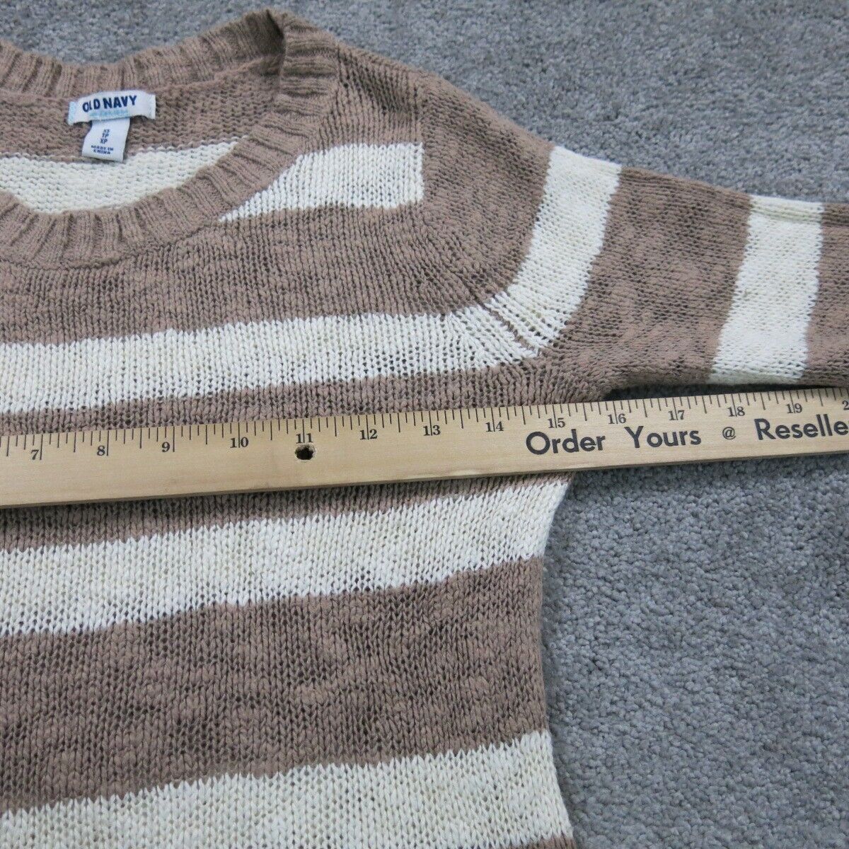 Old Navy Women Pullover Sweater Knitted 3/4 Sleeves Crew Neck Brown White SZ XS