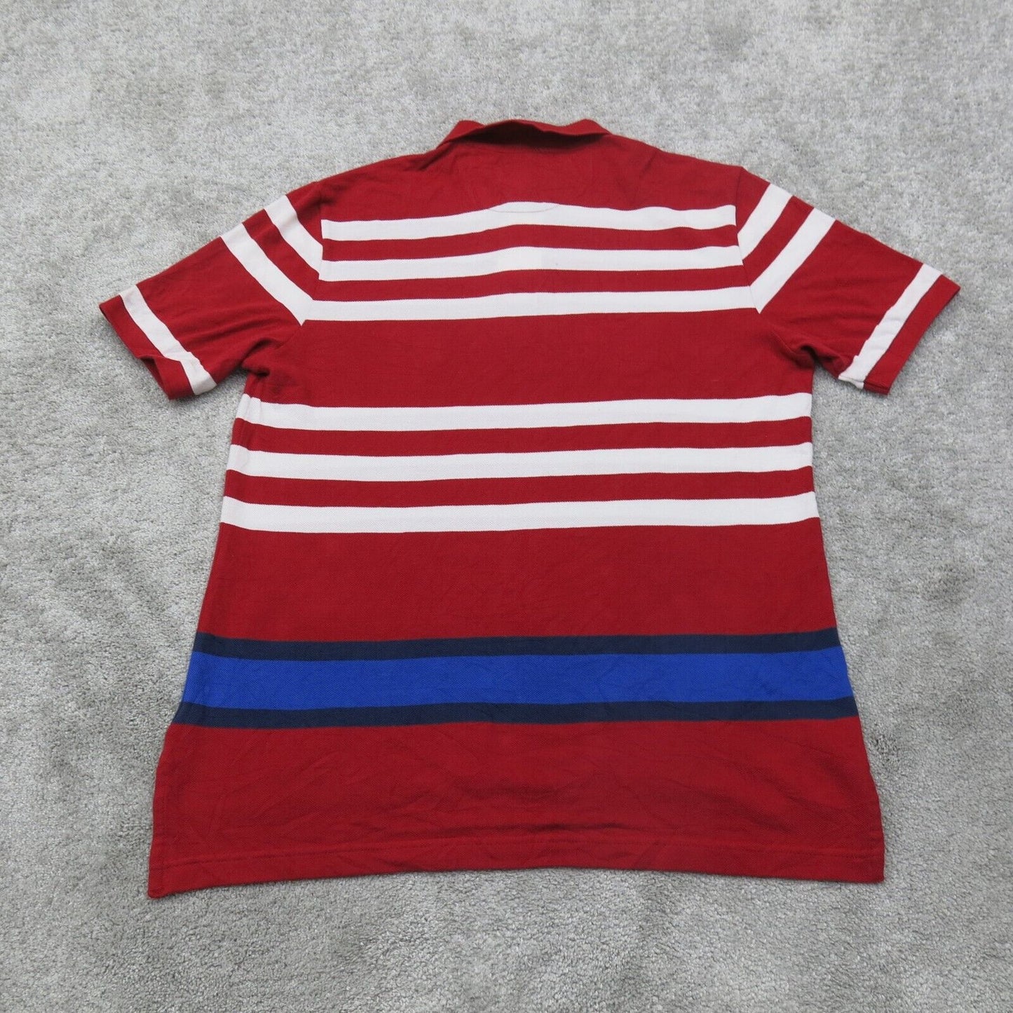 Chaps Mens Polo Shirt Short Sleeves Striped 100% Cotton Red Blue Size Medium