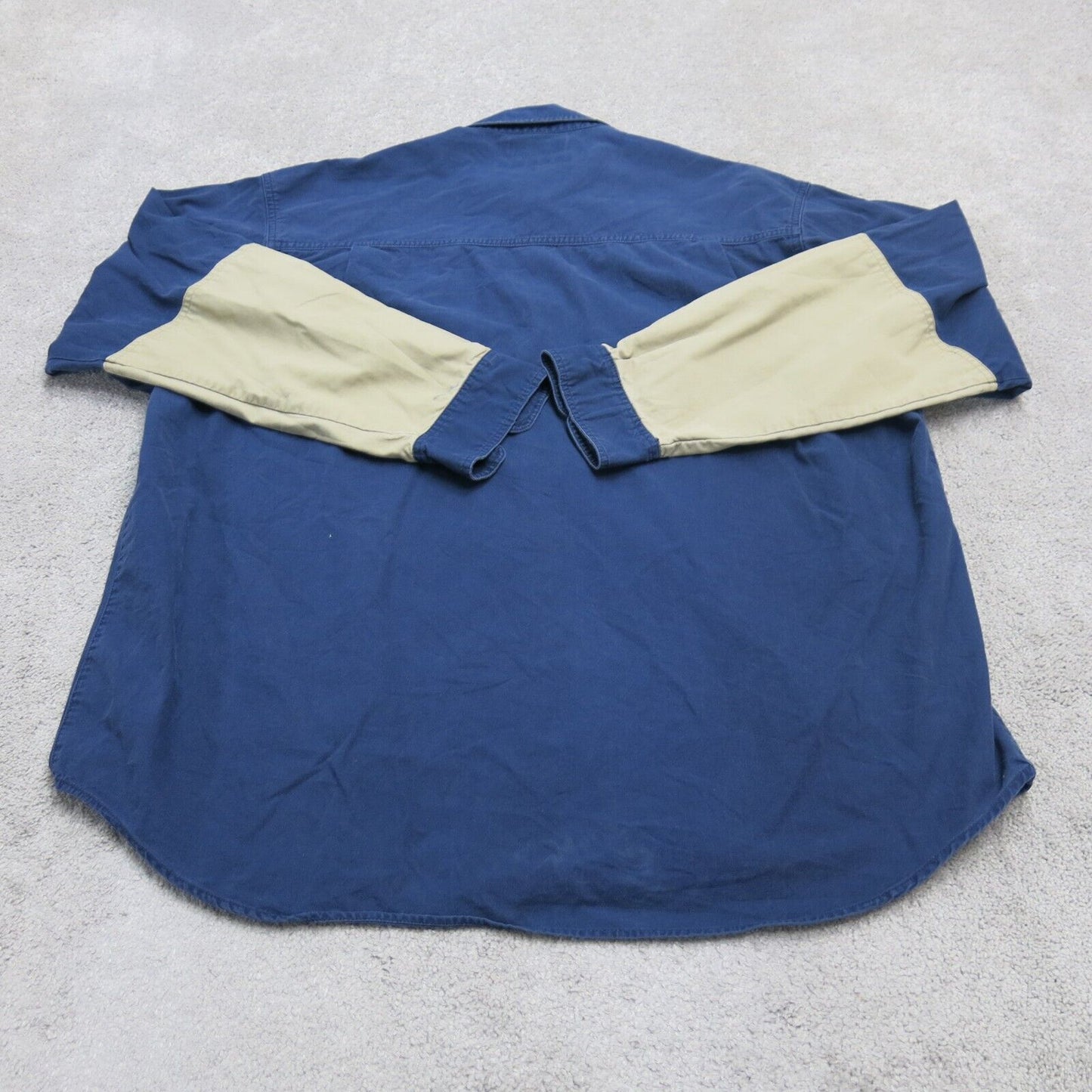 Columbia Mens Snap Button Shirt Denim 100% Cotton Navy Blue Beige Size X Large