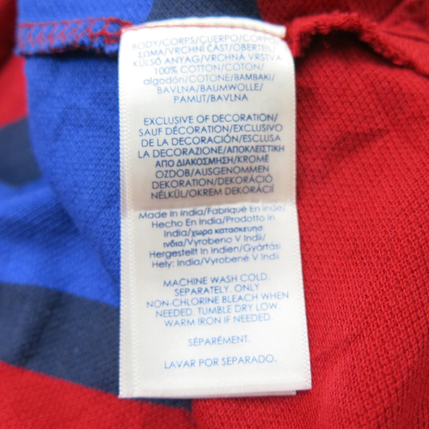 Chaps Mens Polo Shirt Short Sleeves Striped 100% Cotton Red Blue Size Medium