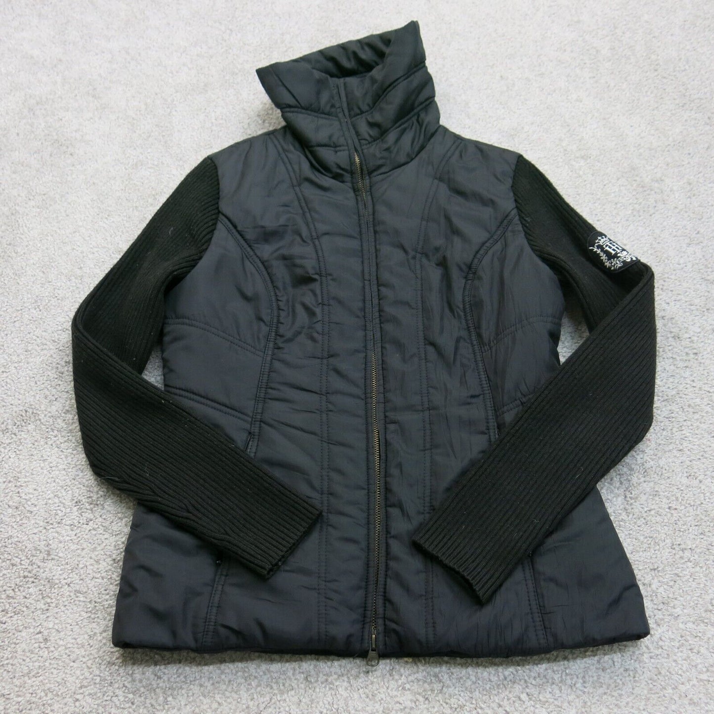 Tommy Hilfiger Womens Jacket Full Zip Up Mock Neck Zipper Pockets Black SZ Small
