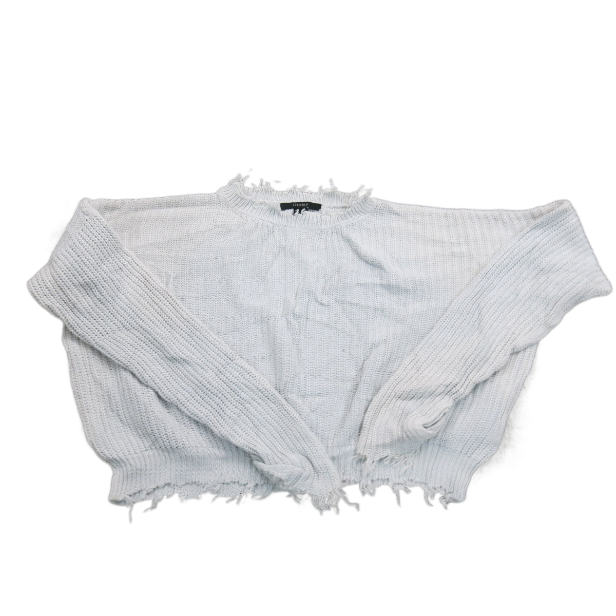 Forever 21 Womens Crop Knitted Sweater Crew Neck Raw Cuff & Hem White Size Small