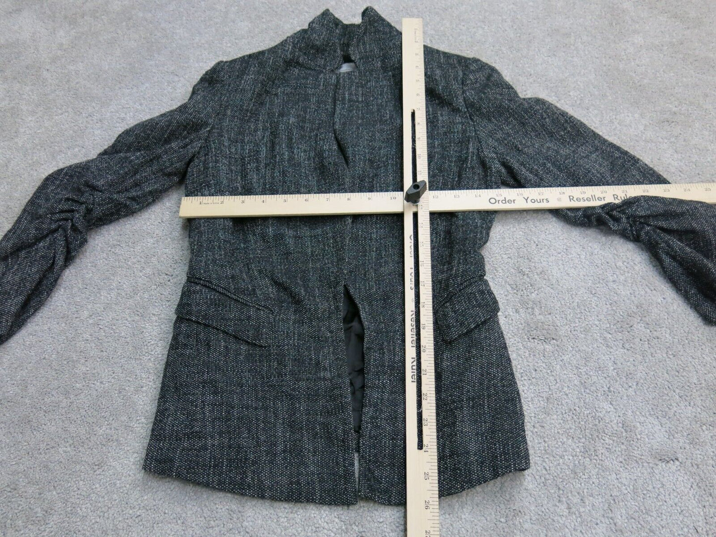 H&M Womens Blazer Coat Stretch Open Front Long Sleeves Pockets Black White SZ 2