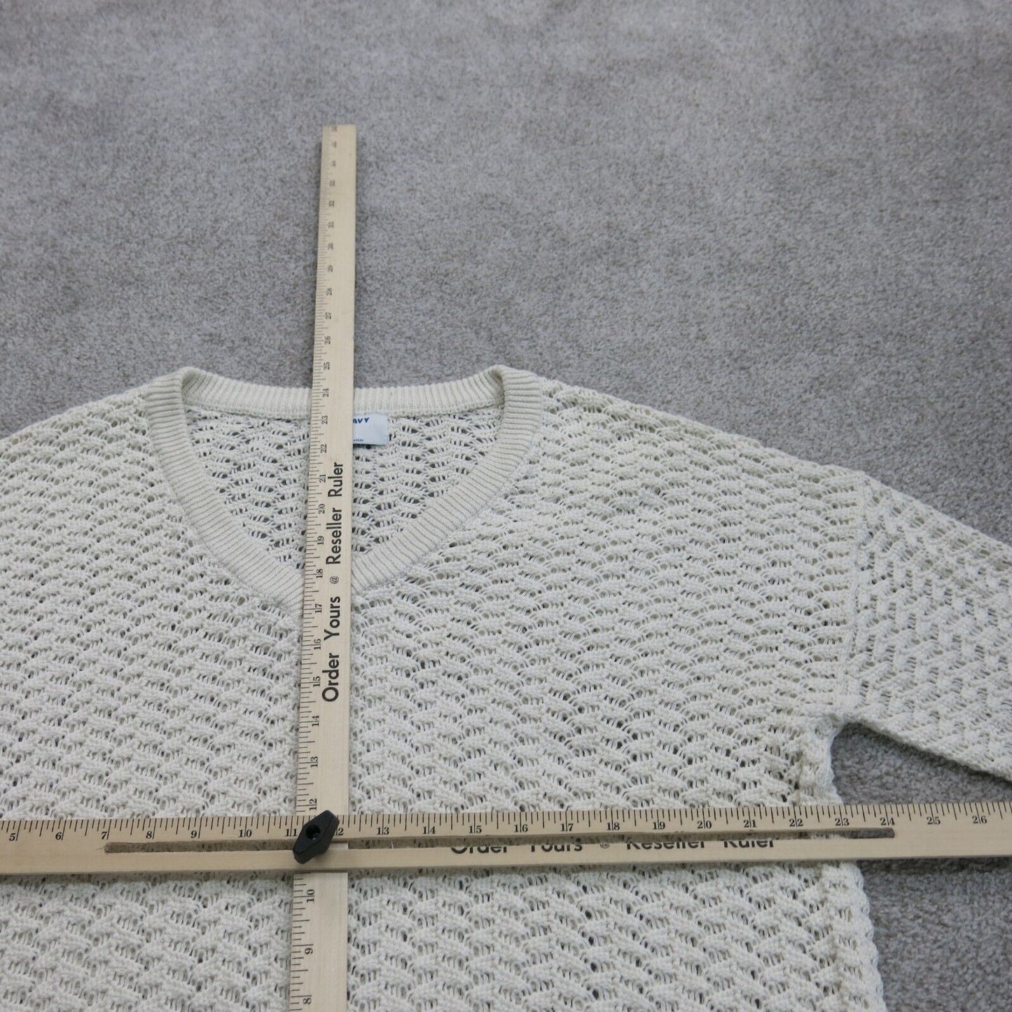 Old Navy Womens Open Knit Sweater Long Sleeves V Neck Stretch White Size X Large
