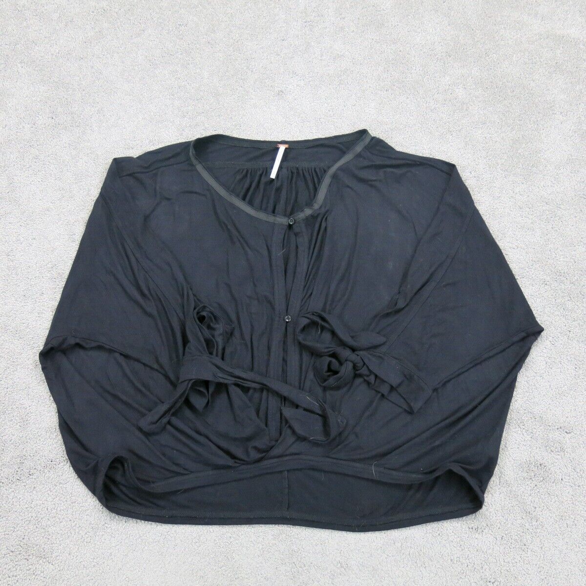 Zara Womens Blouse Top Round Neck Tie Half Sleeve Black Size Small