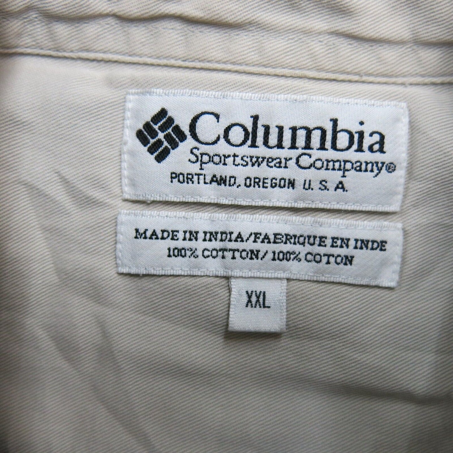 Columbia Men Shirt Button Down Check 100%Cotton Long Sleeves Blue Beige Size 2XL
