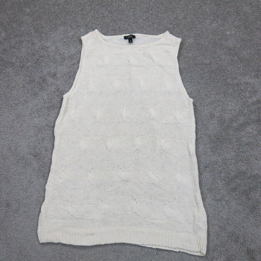 Talbots Women Pullover Knitted Vest Sweater Sleeveless Crew Neck Ivory SZ Medium