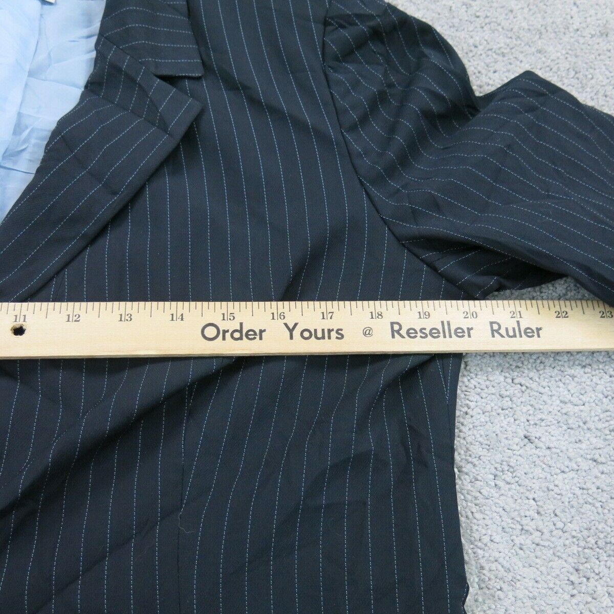 Tahari Womens Blazer Coat Pin Striped Single Breasted Pockets Blue Size 12P