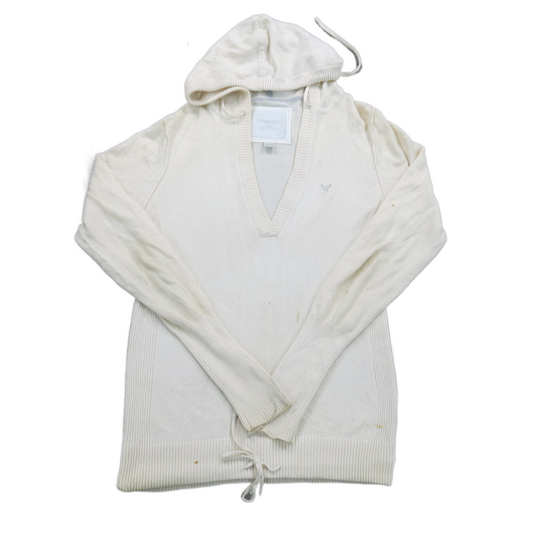 American Eagle Womens Hoodie Sweater Knitted Long Sleeves V Neck Ivory Size L/G