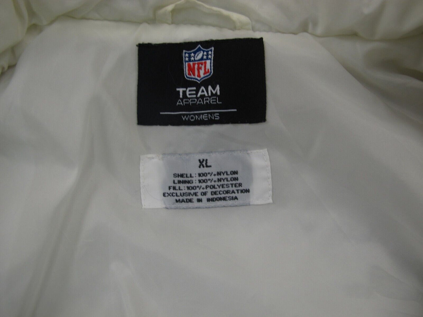 NFL Team Apparel Womens Puffer Coat Full Zip Up Mock Neck Redskins White SZ XL