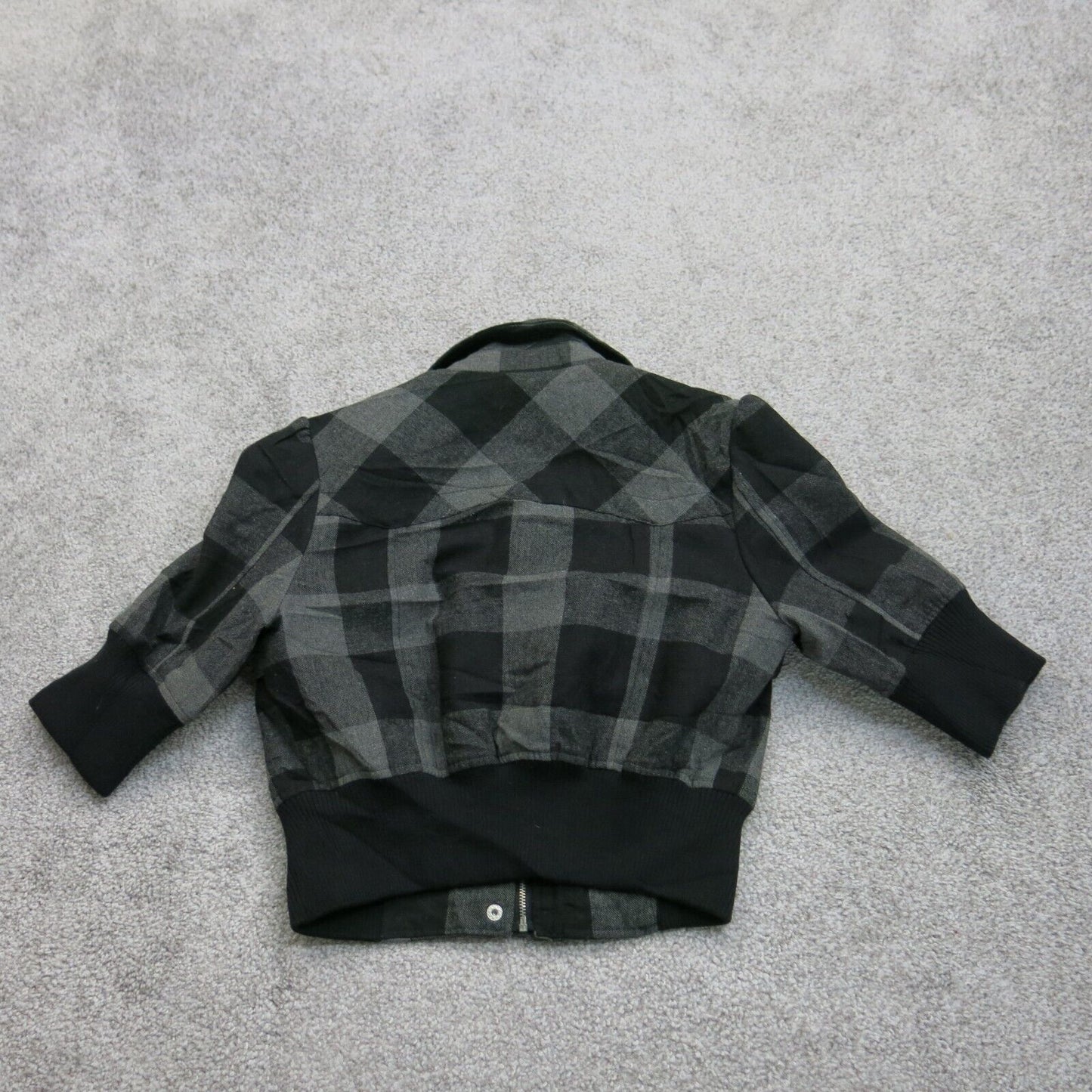 Forever 21 Womens Check Blazer Coat Jacket Ribbed Cuff & Hem Gray Black SZ Small