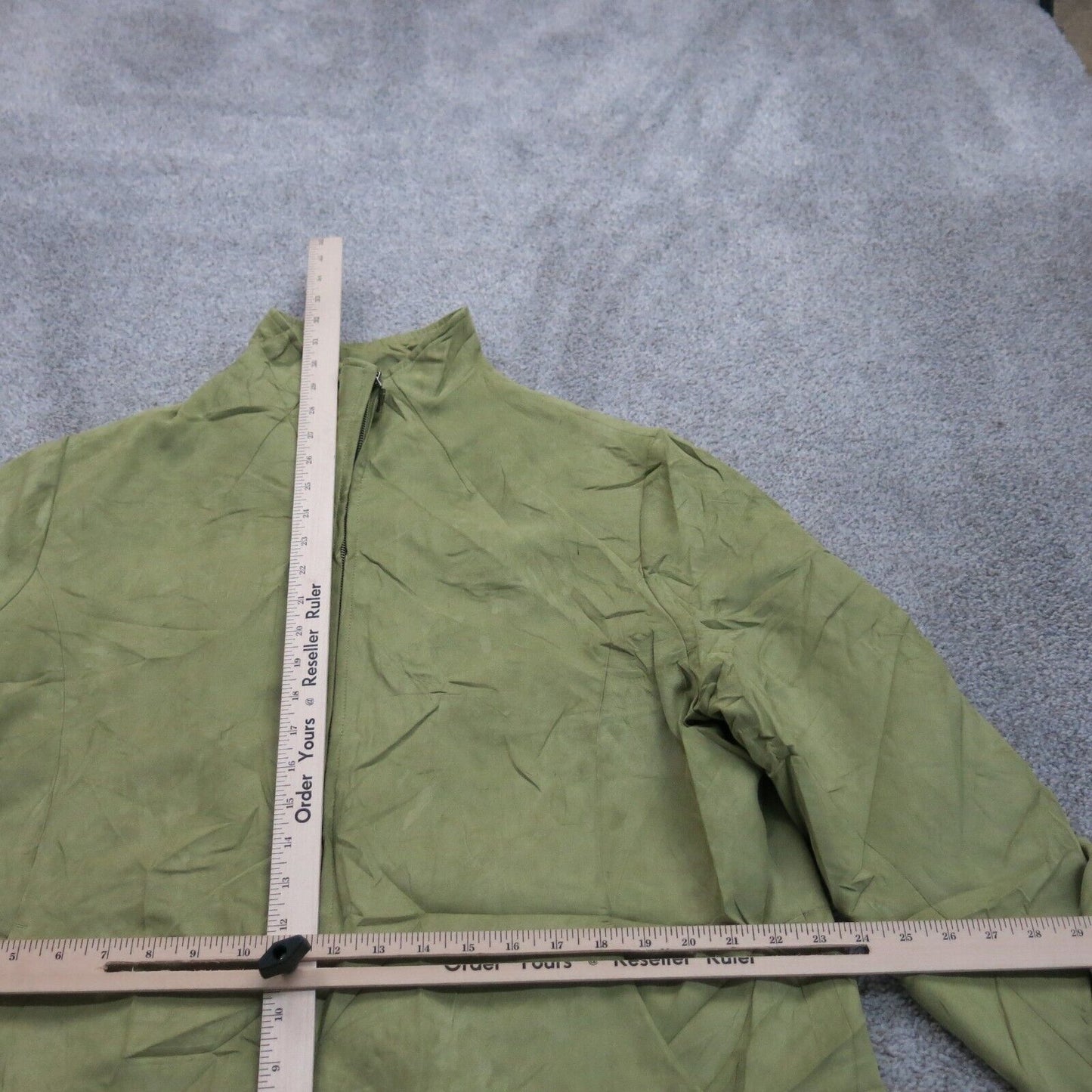 London Fog Womens Jacket Full Zip Up Mock Neck Pockets Solid Green Size XL R