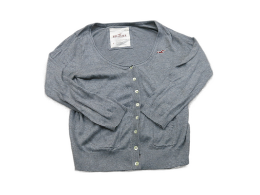 Hollister Womens Cardigan Sweater Knitted Long Sleeve Round Neck Gray Size Large
