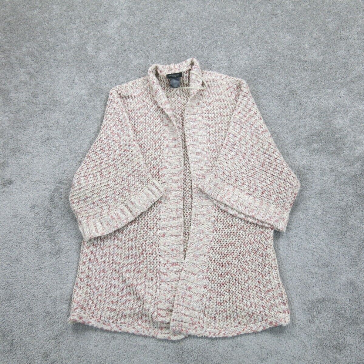 Ann Taylor Women Cardigan Sweater Knitted Open Front Long Sleeves White Red SZ S