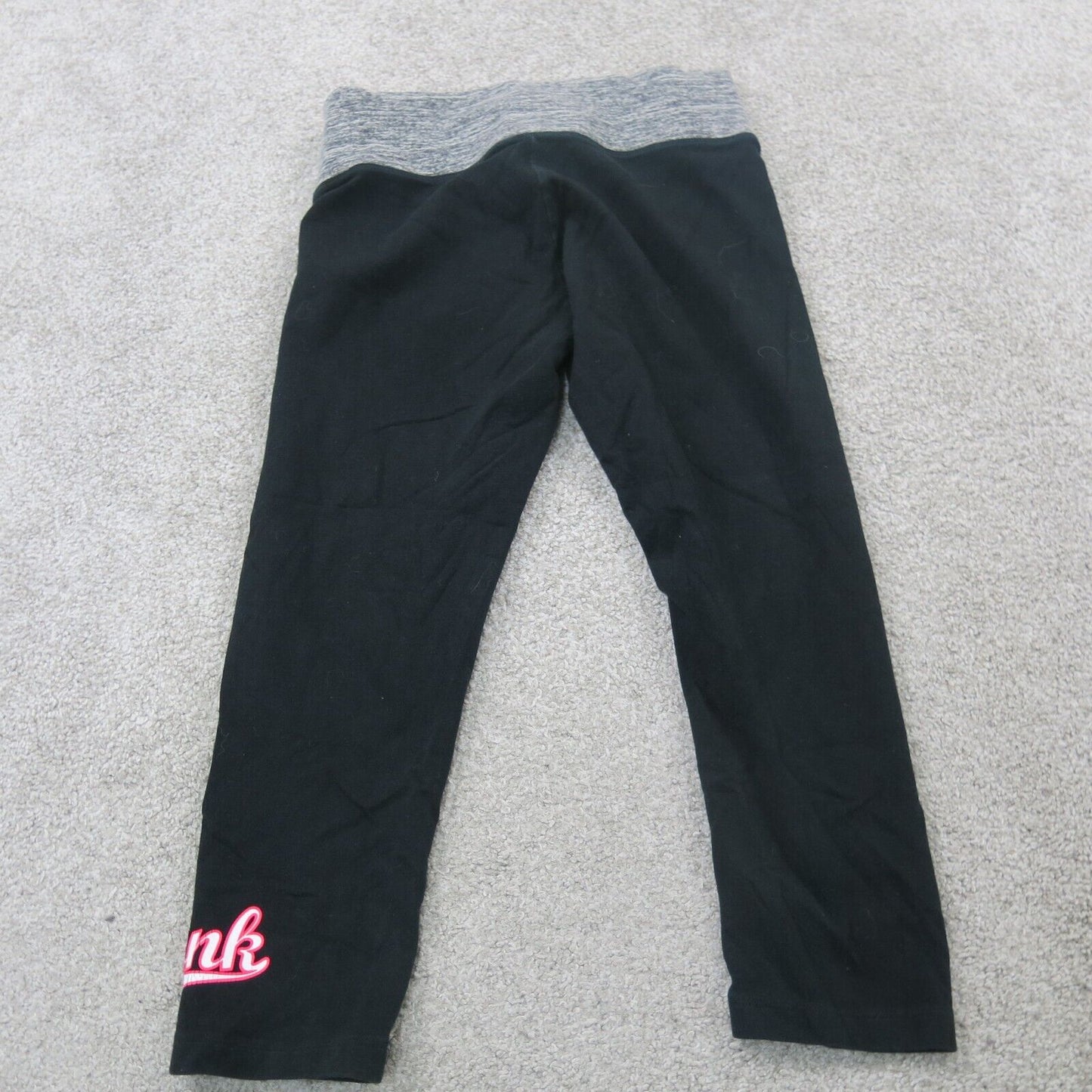 Pink Victoria Women Yoga Capri Legging Low Rise Elastic Waist Black Size X Small