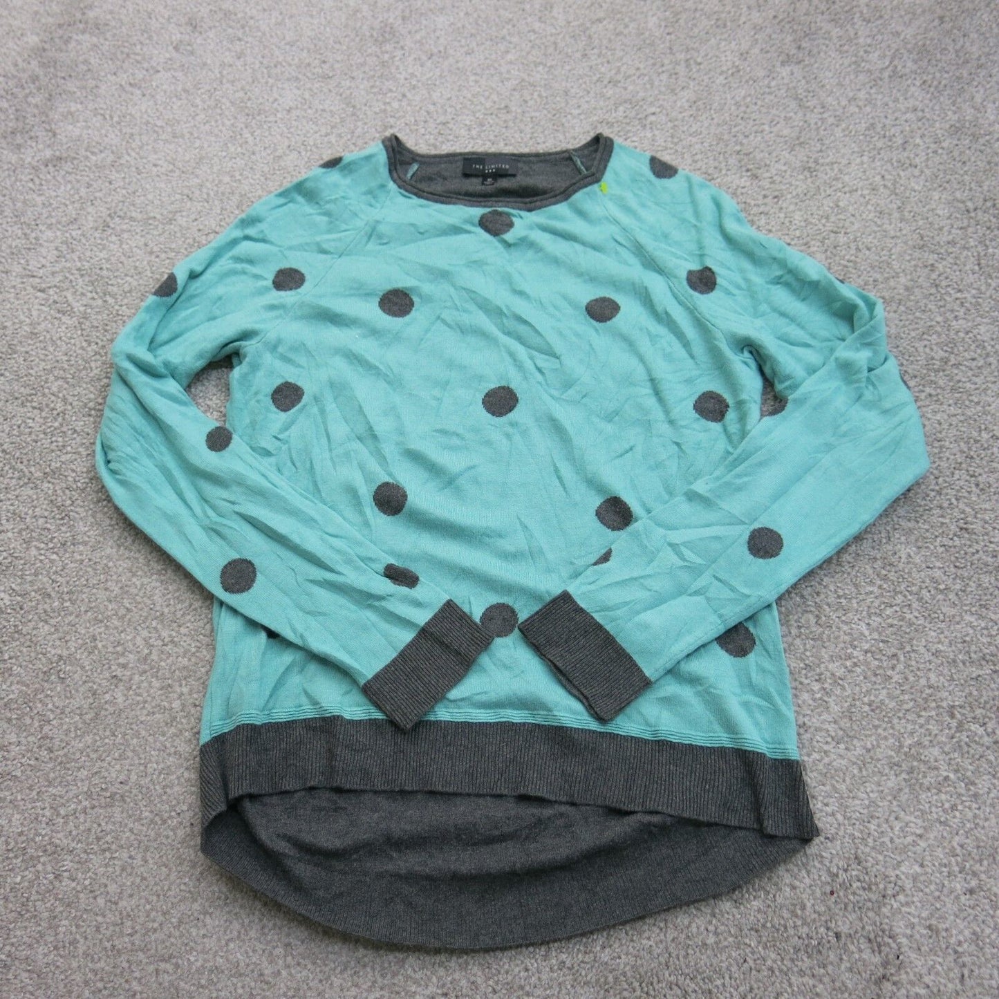 The Limited Womens Pullover Sweater Crew Neck Polka Dots Aqua Blue Size XS