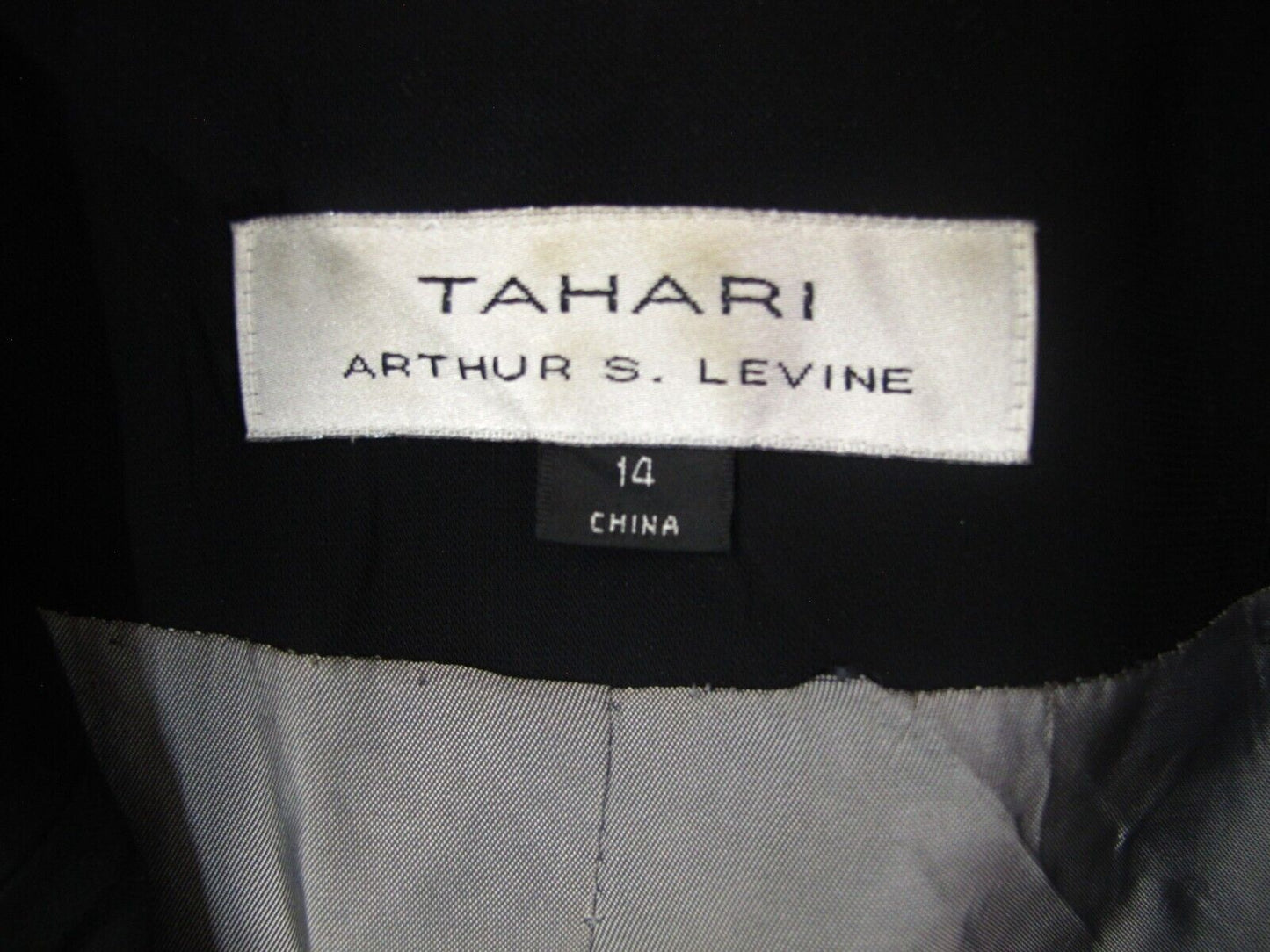 Tahari Womens Blazer Coat Long Sleeves Front Button Pockets Black Size 14