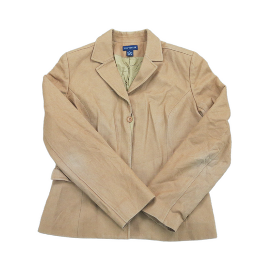 ANN Taylor Womens Blazer Coat Single Breasted Long Sleeve Pockets Tan Size 8