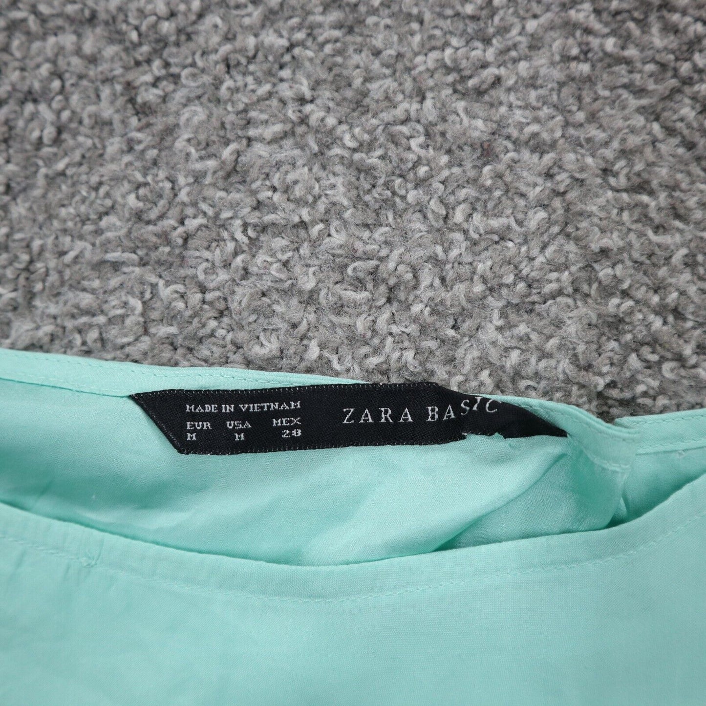 Zara Basics Womens Blouse Top Boat Neck Camo Sleeves Aqua Blue Size Medium