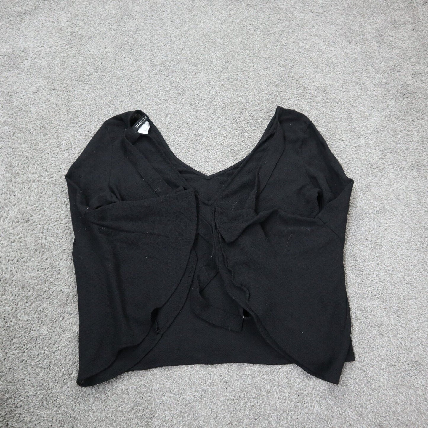 Divided By H&M Womens Knitted Crop Blouse Top V Neck Flared Sleeves Black Size 6